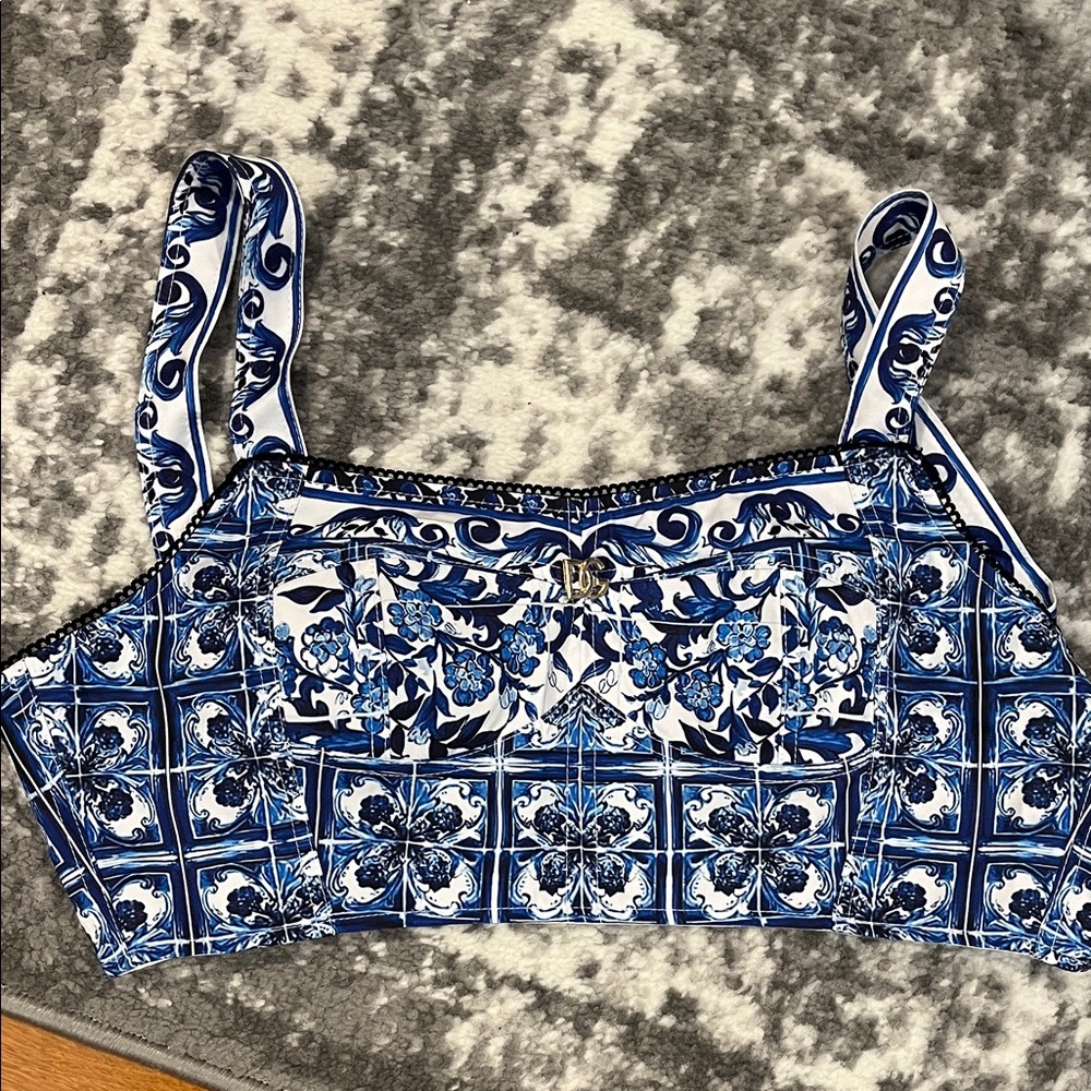 Blue & White Floral Tank Top